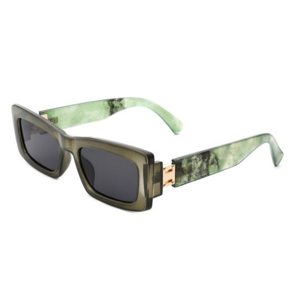 Olive-Forest-Sage Green Square Sunglasses + Gold Details & Marble Design